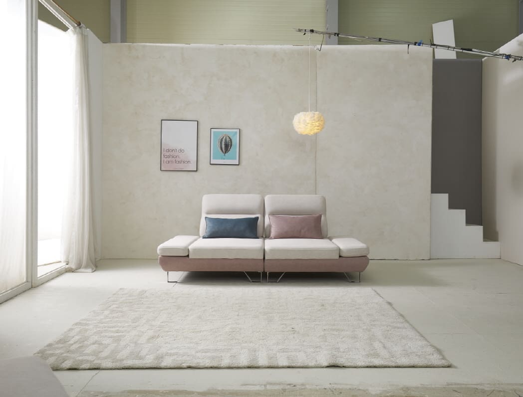 퍼니챗3인용직선형소파핑크_아이보리 퍼니챗 샤르니 조야원단 3인용 패브릭 직선형 스윙소파 (핑크 아이보리) 렌탈 상품 대표 이미지