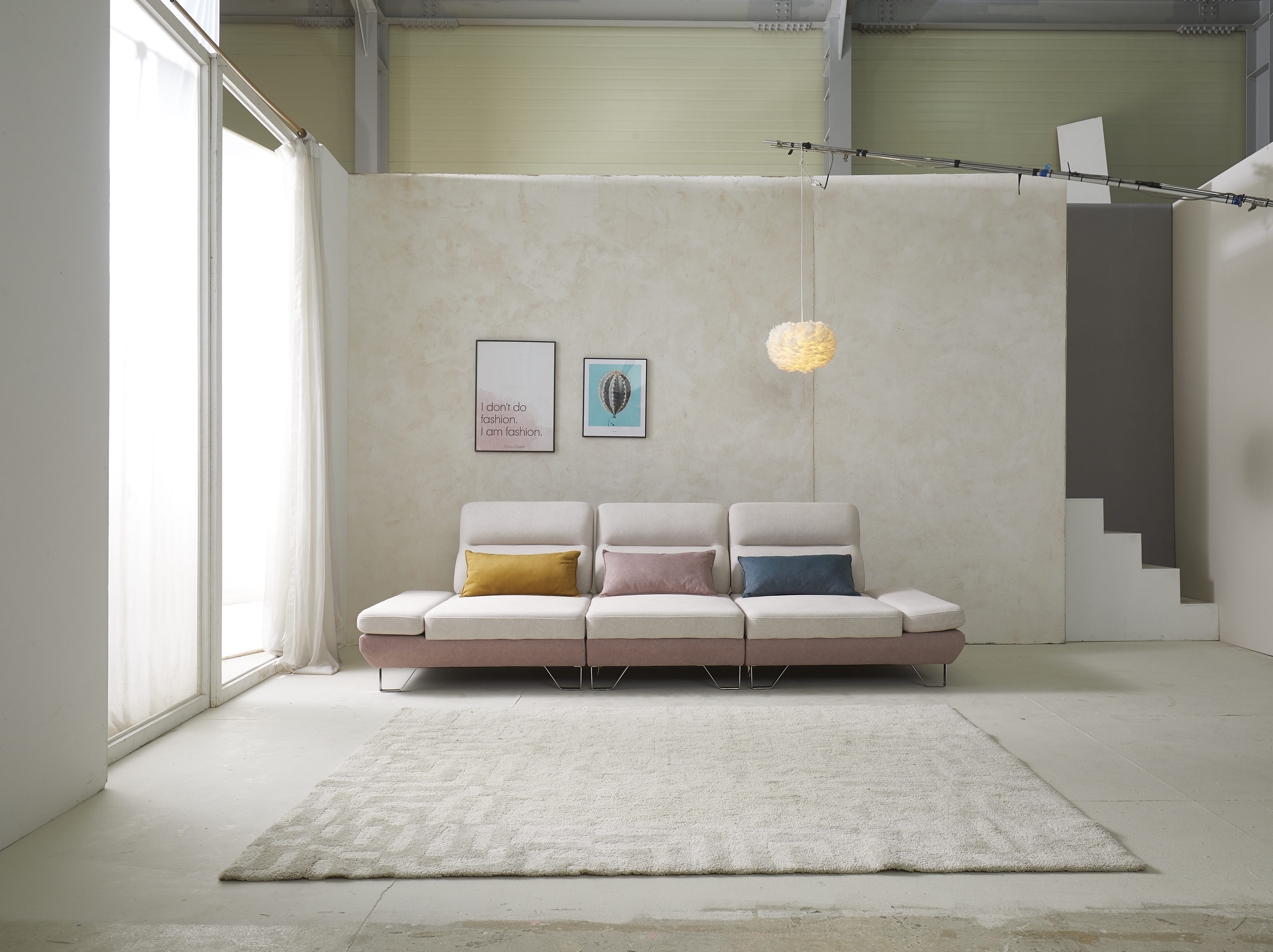 렌탈(소유권이전), 할부(소유권이전) 퍼니챗 샤르니 조야원단 4인용 패브릭 직선형 스윙소파 (핑크 아이보리) 퍼니챗4인용직선형소파핑크_아이보리 렌탈 상품 대표 이미지