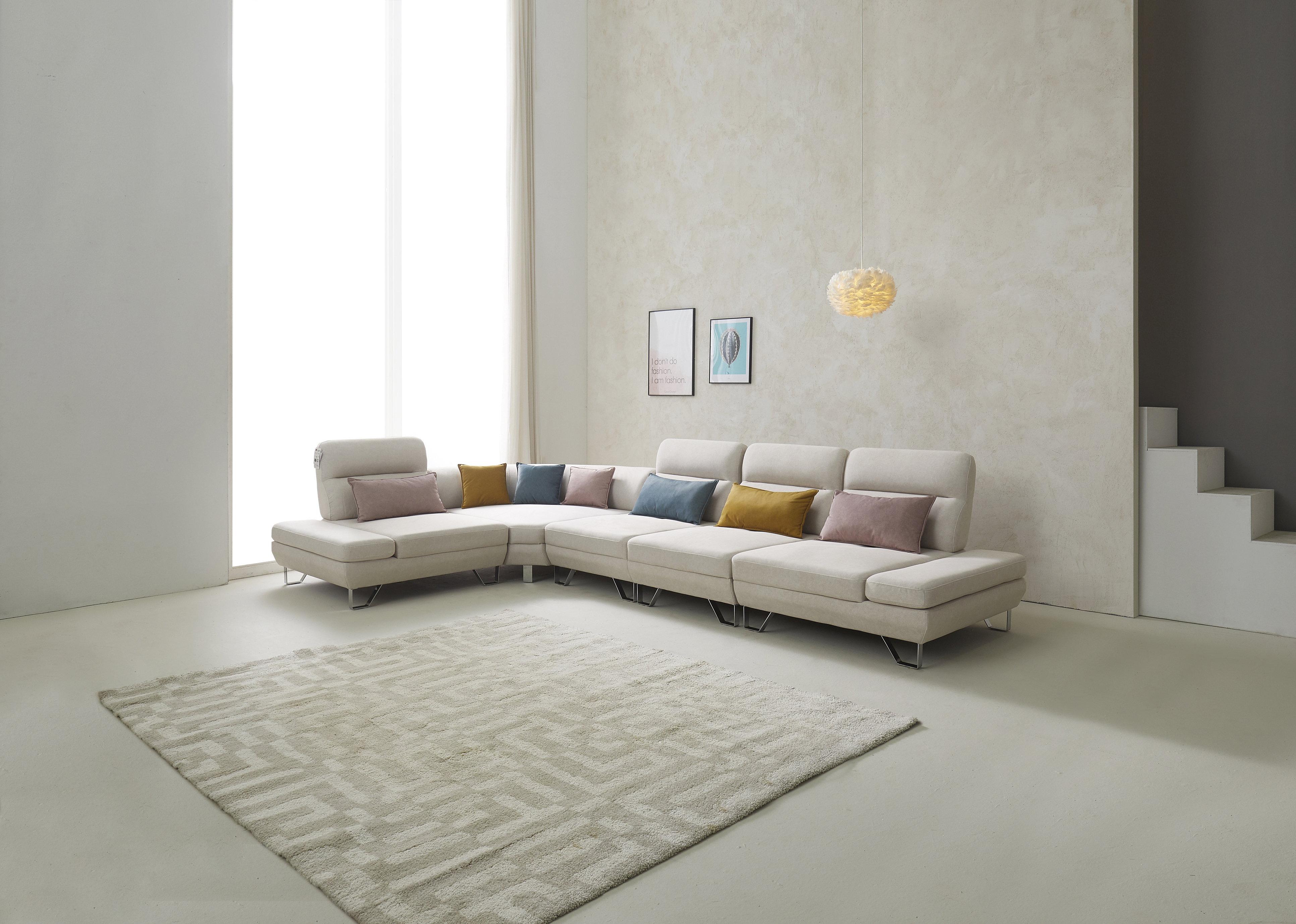 렌탈(소유권이전) 퍼니챗 샤르니 조야원단 6인용 패브릭 코너형 스윙소파 (올 아이보리) 퍼니챗6인용코너형소파올아이보리 렌탈 상품 대표 이미지