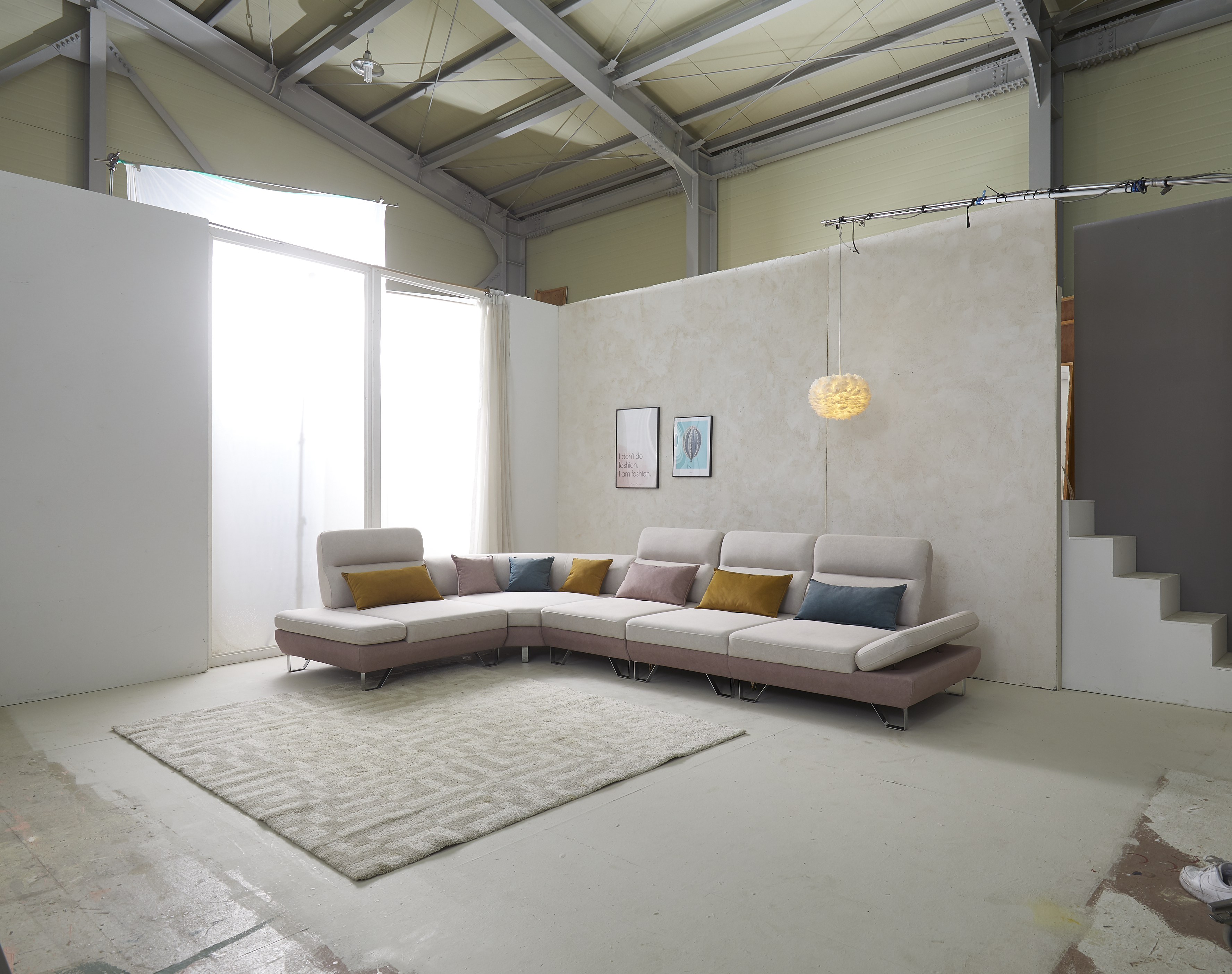 렌탈(소유권이전) 퍼니챗 샤르니 조야원단 6인용 패브릭 코너형 스윙소파 (핑크 아이보리) 퍼니챗6인용코너형소파핑크_아이보리 렌탈 상품 대표 이미지