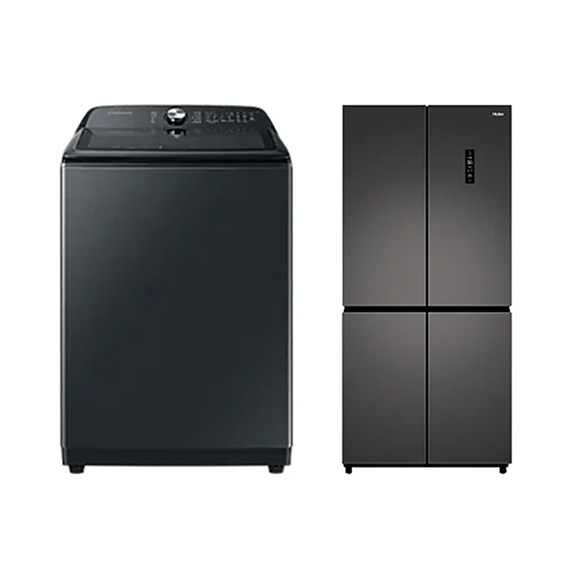 WA21A8376KV_HRS445MNG 삼성+하이얼 결합2종 그랑데 통버블 세탁기 21kg 블랙 캐비어 + 4도어 냉장고 433L 스페이스 그레이 렌탈 상품 대표 이미지