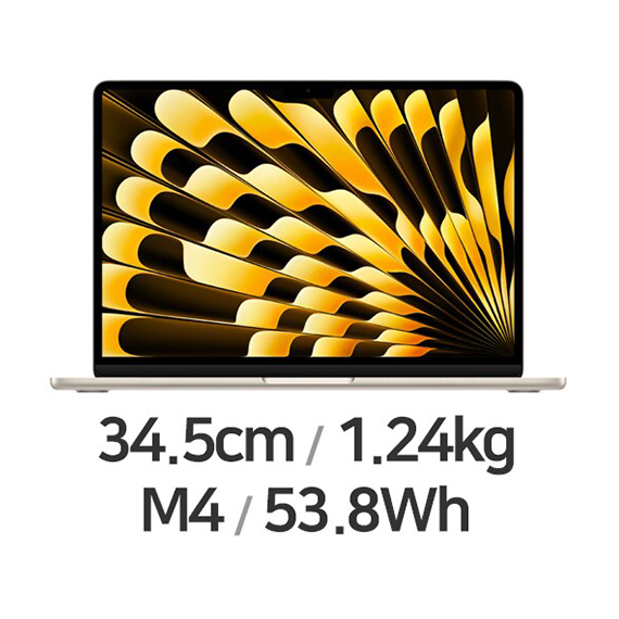 렌탈(소유권이전) 위더스컴퓨터 APPLE 맥북에어13 M4 10코어 CPU 10코어 GPU 24GB 512GB MC6A4KH/A, MC654KH/A, MC6A4KH/A, MC6C4KH/A 렌탈 상품 대표 이미지