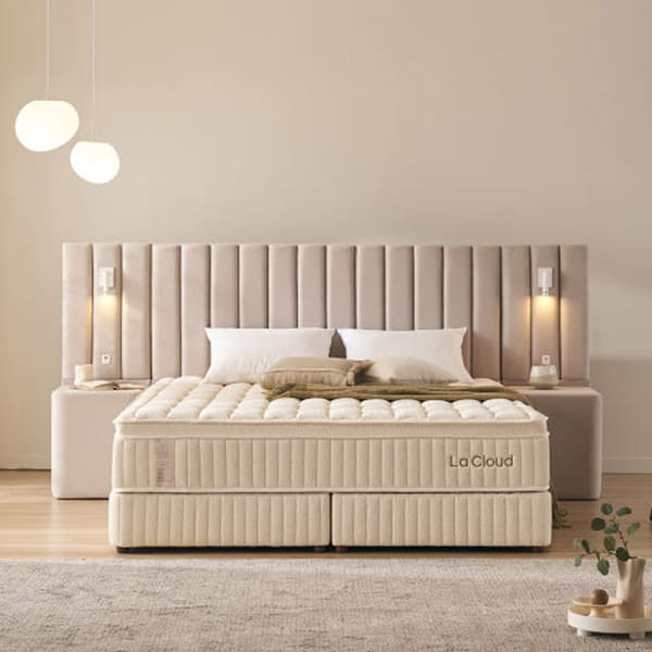 렌탈(소유권이전) (보람피플 올인원598 3구좌) 라클라우드 루즈노 프리미엄 침대 프레임+매트리스 세트(K)_라이트그레이(K) 상조가전 루즈노 침대세트(K)_라이트그레이_3구좌 렌탈 상품 대표 이미지