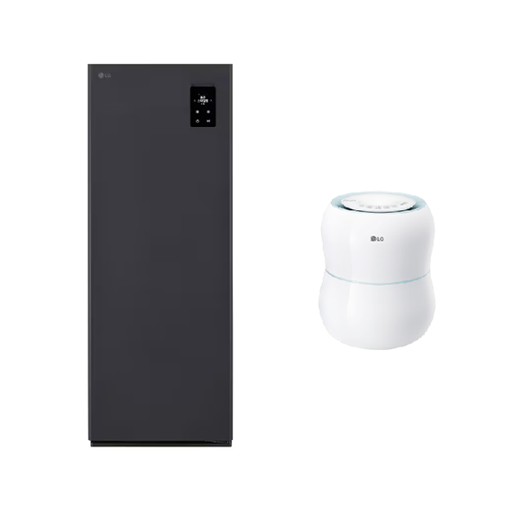 렌탈(소유권이전) (보람피플 올인원598 2구좌) LG 스타일러 오브제컬렉션 슈케어 최대 4켤레+LG 퓨리케어 자연기화 가습기(라이트 블루) 상조가전 SS4RHS60E_HW300BBB_2구좌 렌탈 상품 대표 이미지