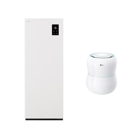 렌탈(소유권이전) (보람피플 올인원598 2구좌) LG 스타일러 오브제컬렉션 슈케어 최대 4켤레(에센스 화이트)+LG 퓨리케어 자연기화 가습기(라이트 블루) 상조가전 SS4RWS60E_HW300BBB_2구좌 렌탈 상품 대표 이미지