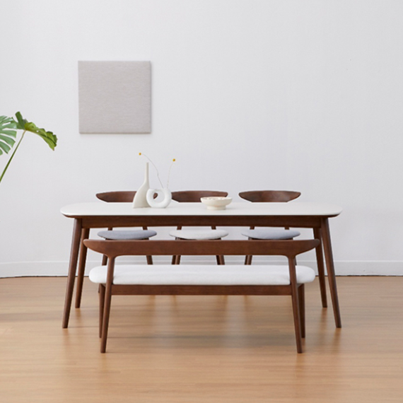 카일리 6인 식탁 벤치형 SET 헨지디자인 카일리 6인 포세린 식탁 벤치형 세트 (의자3+벤치1) 렌탈 상품 이미지