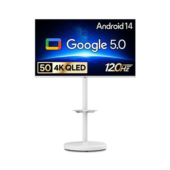 렌탈(소유권이전) 더함 스마트 구글 5.0 OS 안드로이드 14 QLED TV 50인치 화이트 이동형스탠드 (G504QW-5.0-삼텐바이미) G504QW-5.0-삼텐바이미 렌탈 상품 대표 이미지
