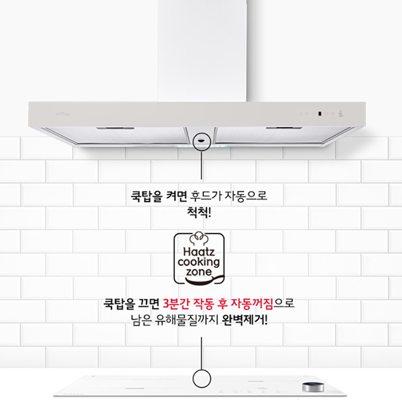 하츠 주방후드 모던스퀘어 화이트 (MSH-90WHCI) + 인덕션 부띠크 (IH3606TTLW) 렌탈 상품 이미지